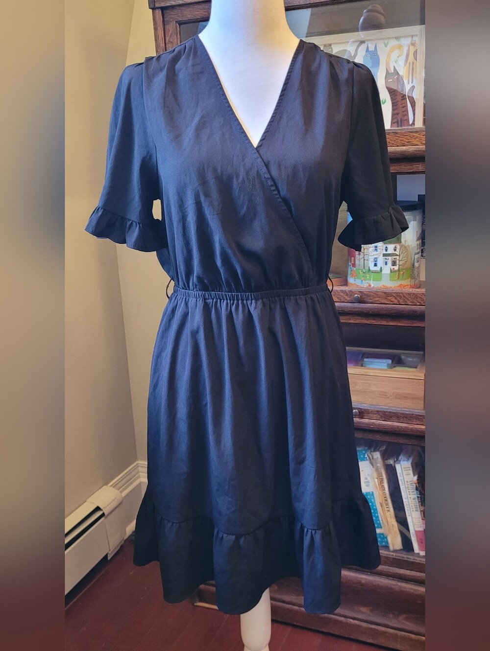 New Look Black Wrap-Style Ruffle Midi Dress